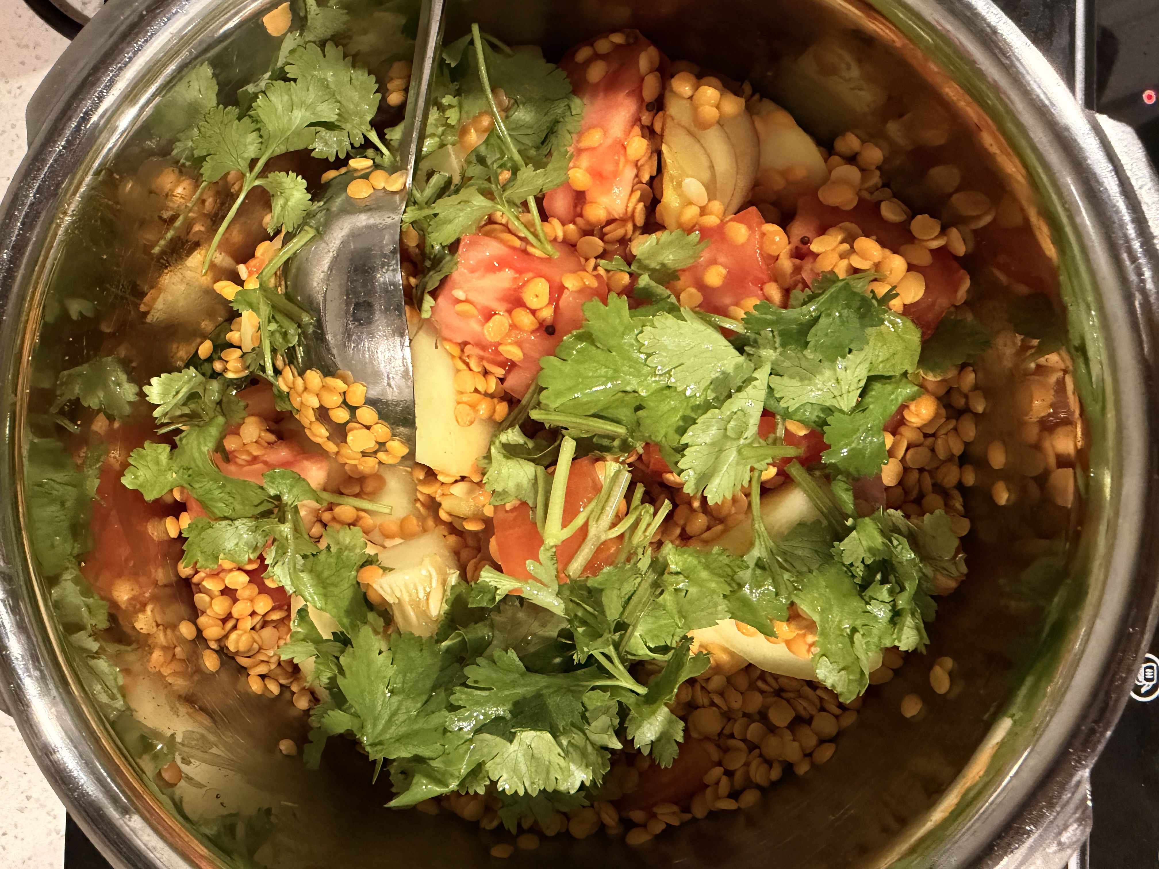 Adding lentils and vegetables